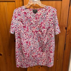 Lane Bryant Women's Short Sleeve Pink and White Patterned Tee